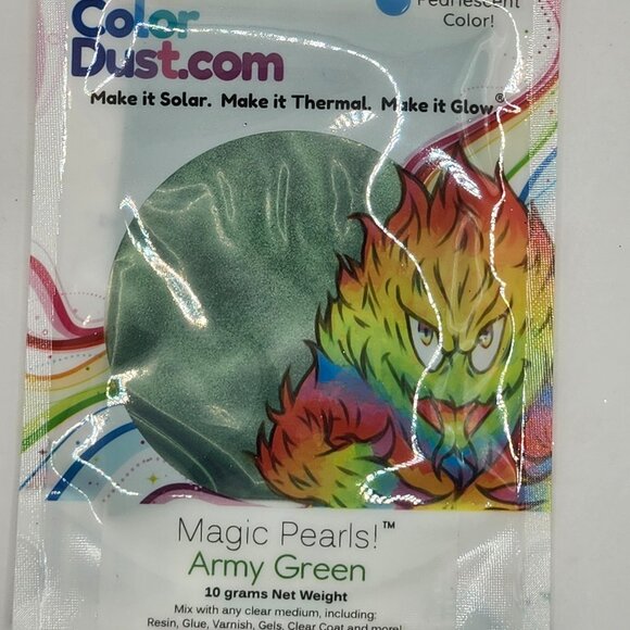 New, Army Green Solar Color Dust Magic Pearls Pigments 10 Gram Pouch - Picture 1 of 2